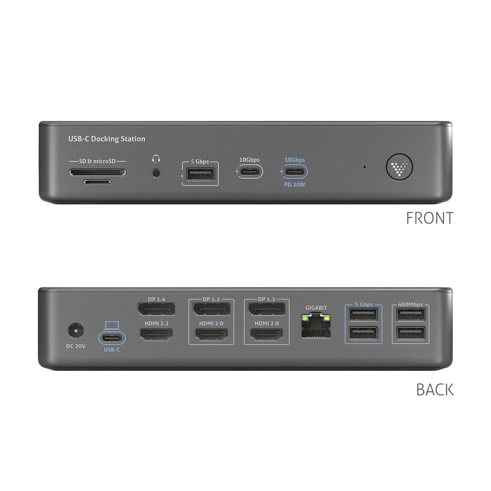 VL-D230DL Док-станція 18-в-1 USB-C DisplayLink-1x HDMI 2.1 8K30, 2x HDMI 2.0 4K60, 1x DP 1.4.,2x DP