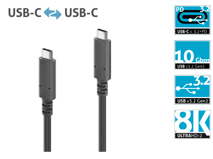 PI6000-050 Активний кабель 8K USB-C до USB-C з E-маркером - USB 3.2 Gen2x1, 3A, 10 Гбіт/с - PureInstall 5.00m