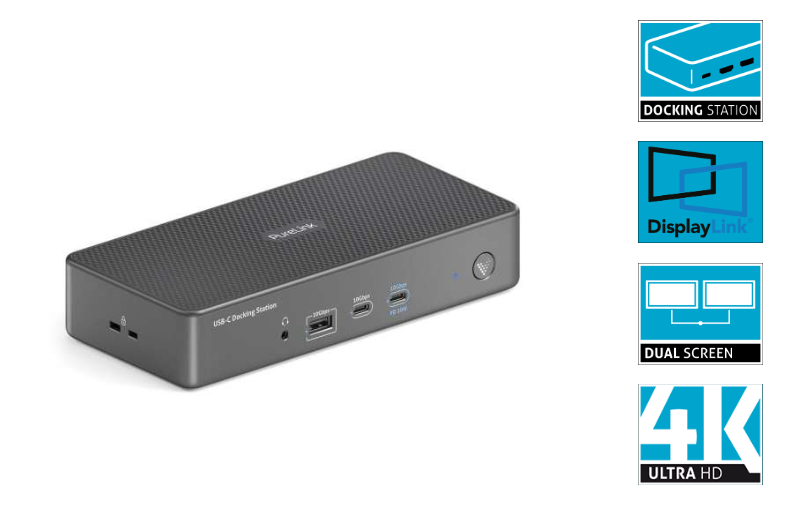 VL-D210DL Док-станція Vuelogic 14-в-1 USB-C DisplayLink: вхід USB 3.2 Gen2 із заряджанням PD 100 Вт, швидкість передачі даних 10 Гбіт/с, вихід на подвійний екран HDMI і DP, 4 порти USB 10 Гбіт/с, Gigabit Ethernet